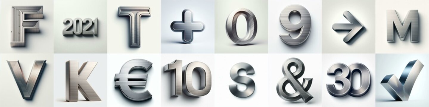 Brushed steel metal Lettering Typeface. AI generated illustration