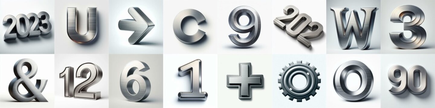Brushed steel metal Lettering Typeface. AI generated illustration