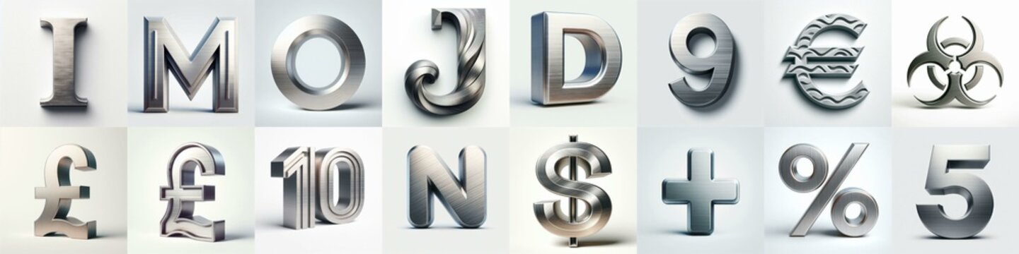 Brushed steel metal Lettering Typeface. AI generated illustration
