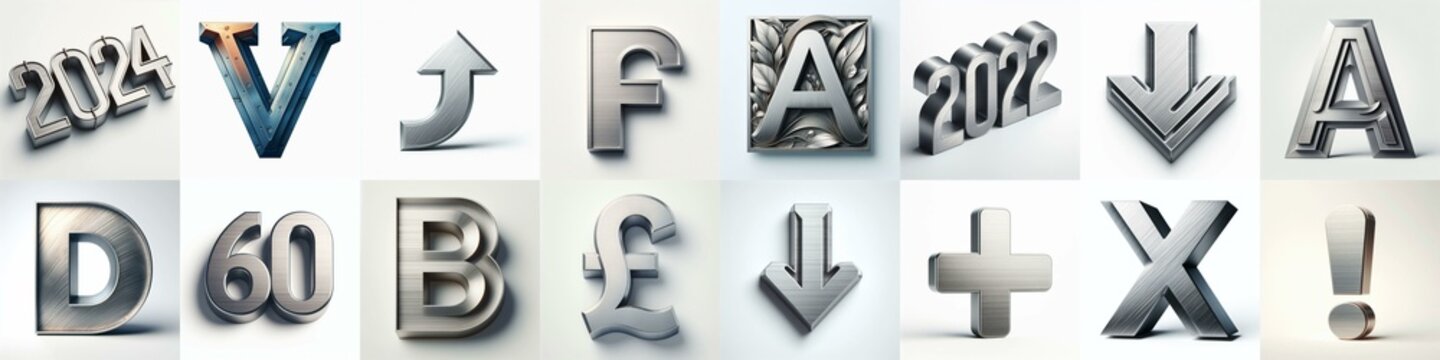 Brushed steel metal Lettering Typeface. AI generated illustration
