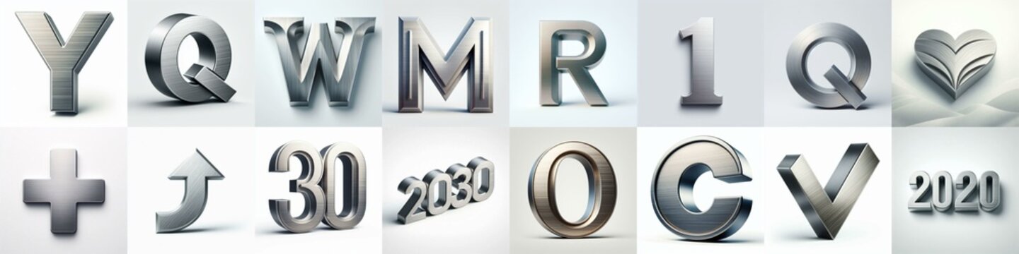 Brushed steel metal Lettering Typeface. AI generated illustration