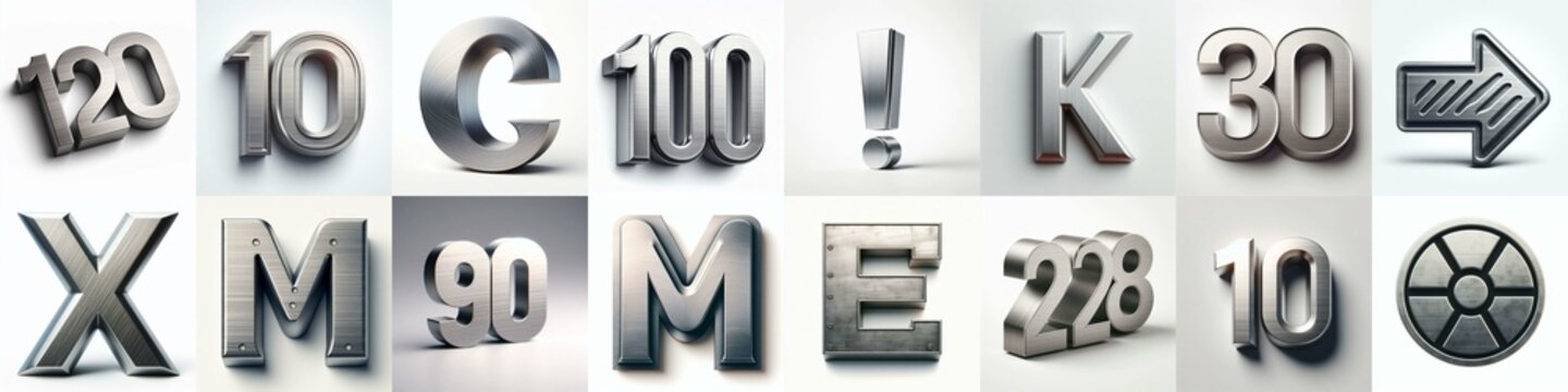 Brushed steel metal Lettering Typeface. AI generated illustration