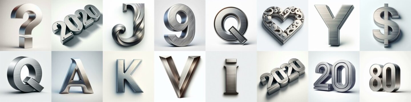 Brushed steel metal Lettering Typeface. AI generated illustration