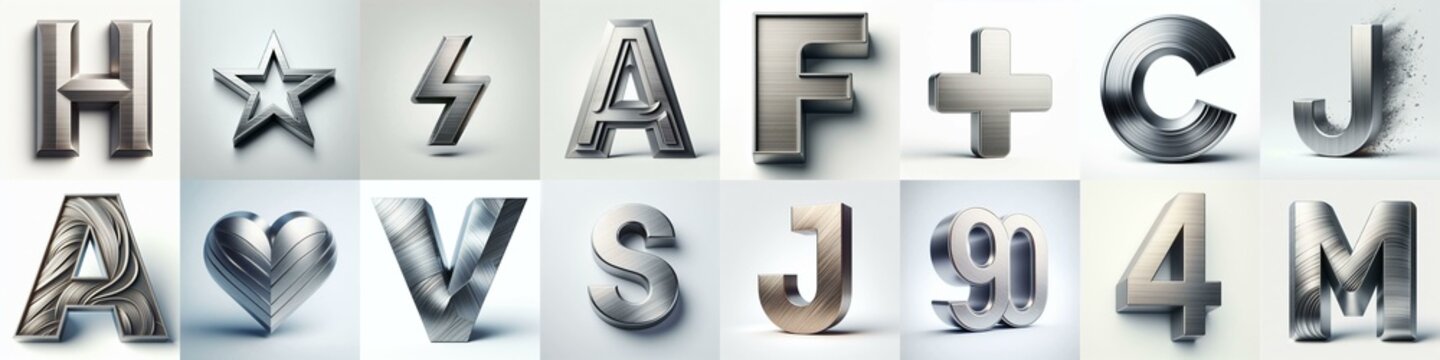 Brushed steel metal Lettering Typeface. AI generated illustration