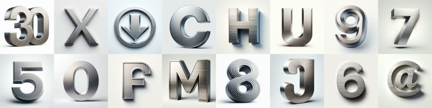 Brushed steel metal Lettering Typeface. AI generated illustration