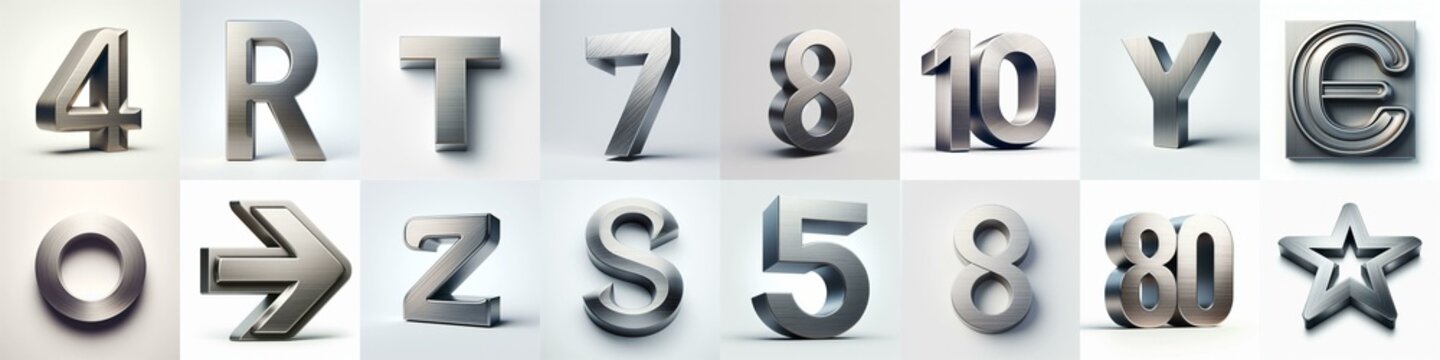 Brushed steel metal Lettering Typeface. AI generated illustration
