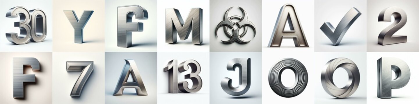 Brushed steel metal Lettering Typeface. AI generated illustration