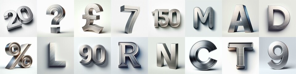 Brushed steel metal Lettering Typeface. AI generated illustration