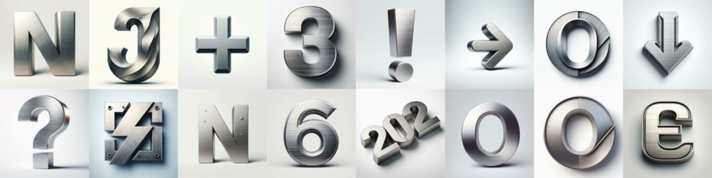 Brushed steel metal Lettering Typeface. AI generated illustration