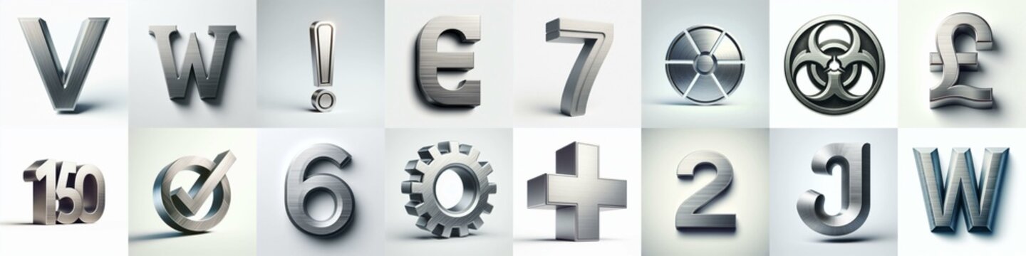 Brushed steel metal Lettering Typeface. AI generated illustration