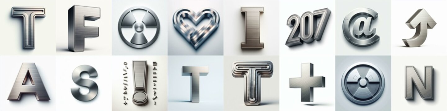Brushed steel metal Lettering Typeface. AI generated illustration