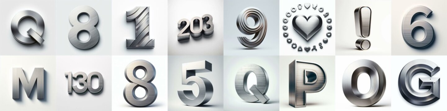 Brushed steel metal Lettering Typeface. AI generated illustration