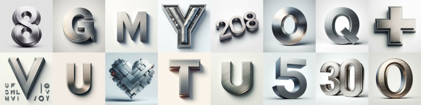 Brushed steel metal Lettering Typeface. AI generated illustration