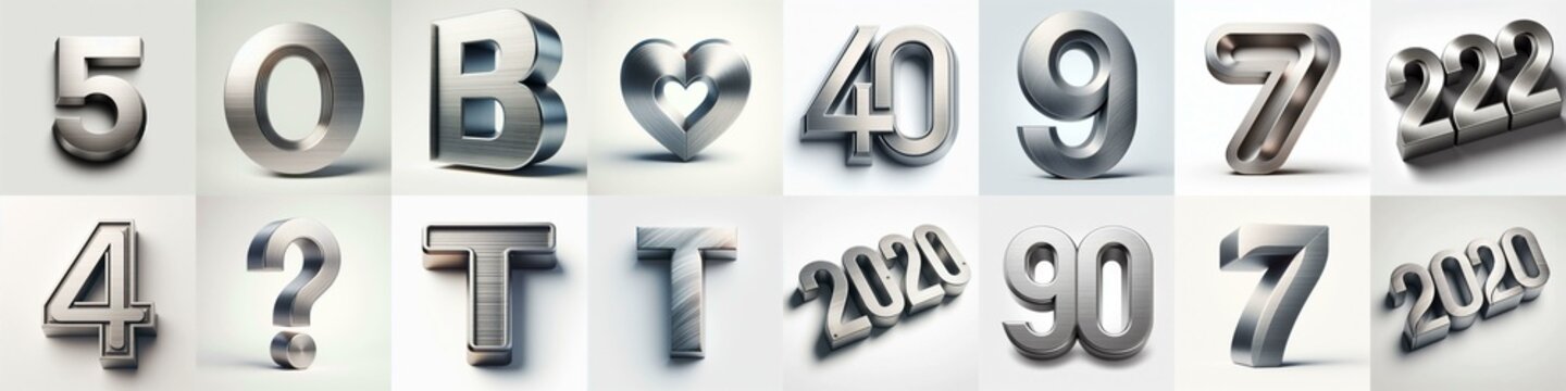 Brushed steel metal Lettering Typeface. AI generated illustration