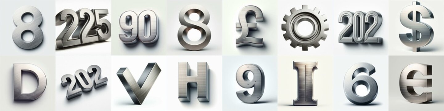 Brushed steel metal Lettering Typeface. AI generated illustration
