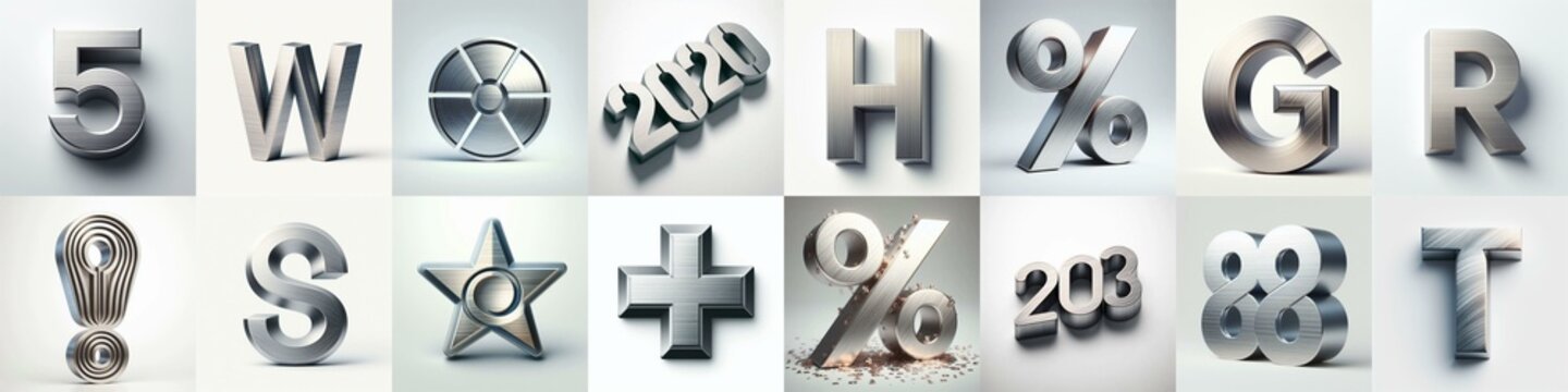 Brushed steel metal Lettering Typeface. AI generated illustration