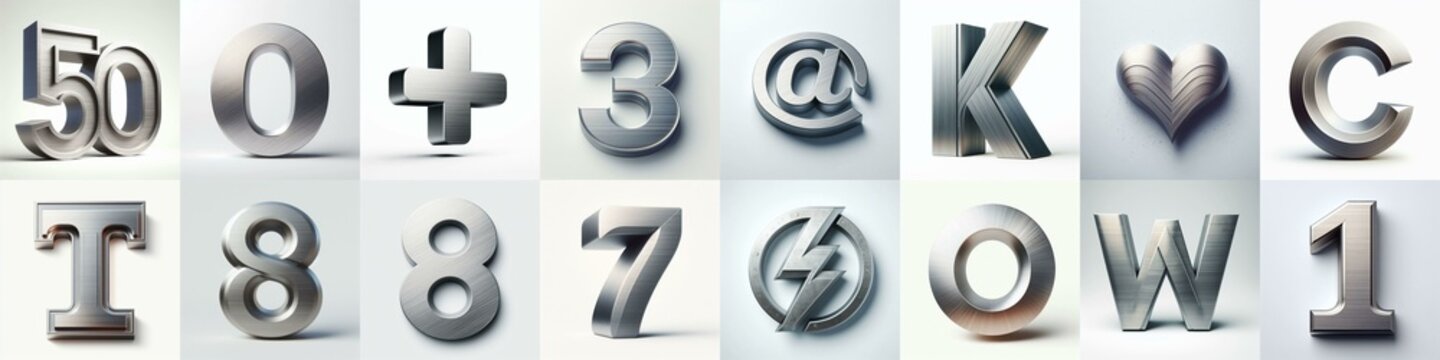 Brushed steel metal Lettering Typeface. AI generated illustration