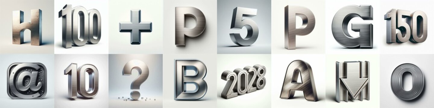 Brushed steel metal Lettering Typeface. AI generated illustration