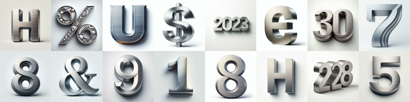 Brushed steel metal Lettering Typeface. AI generated illustration