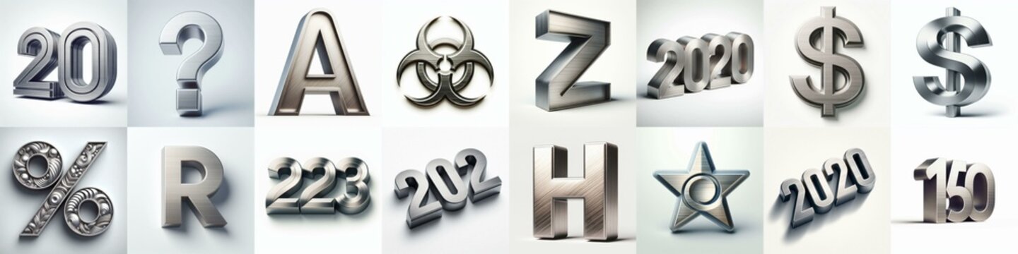 Brushed steel metal Lettering Typeface. AI generated illustration