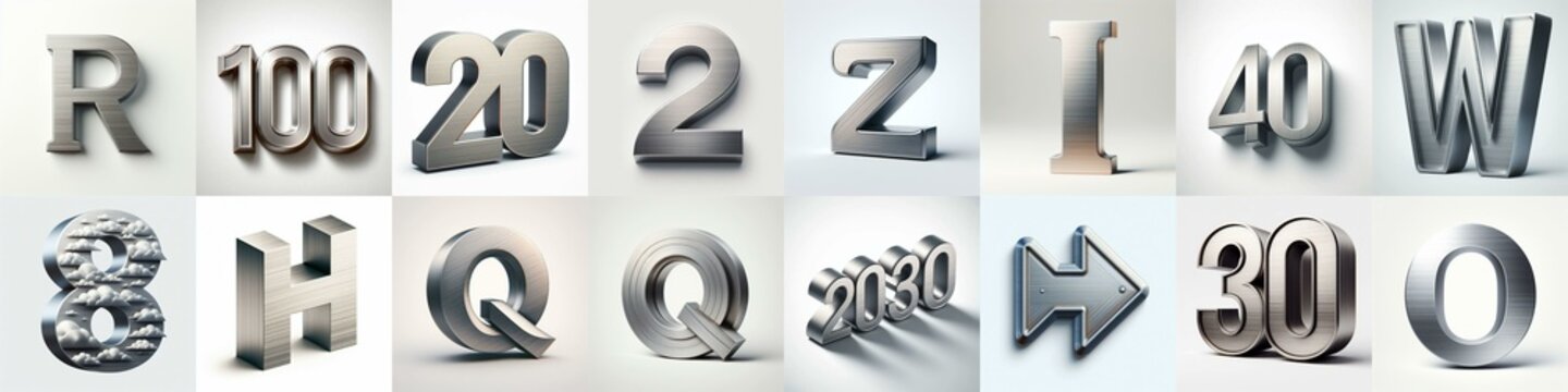 Brushed steel metal Lettering Typeface. AI generated illustration