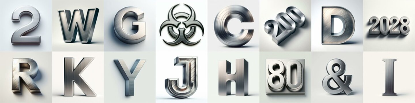 Brushed steel metal Lettering Typeface. AI generated illustration
