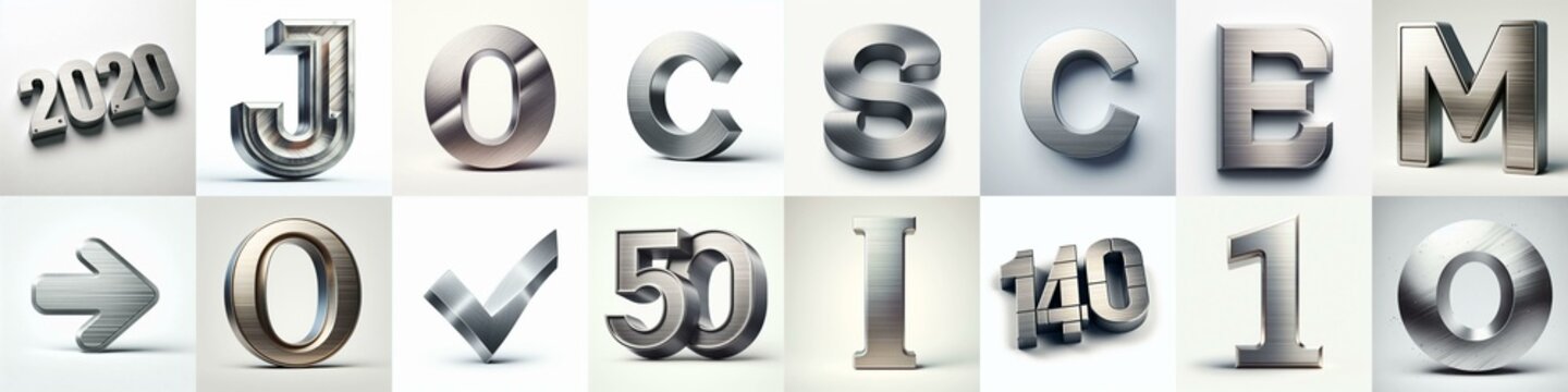 Brushed steel metal Lettering Typeface. AI generated illustration