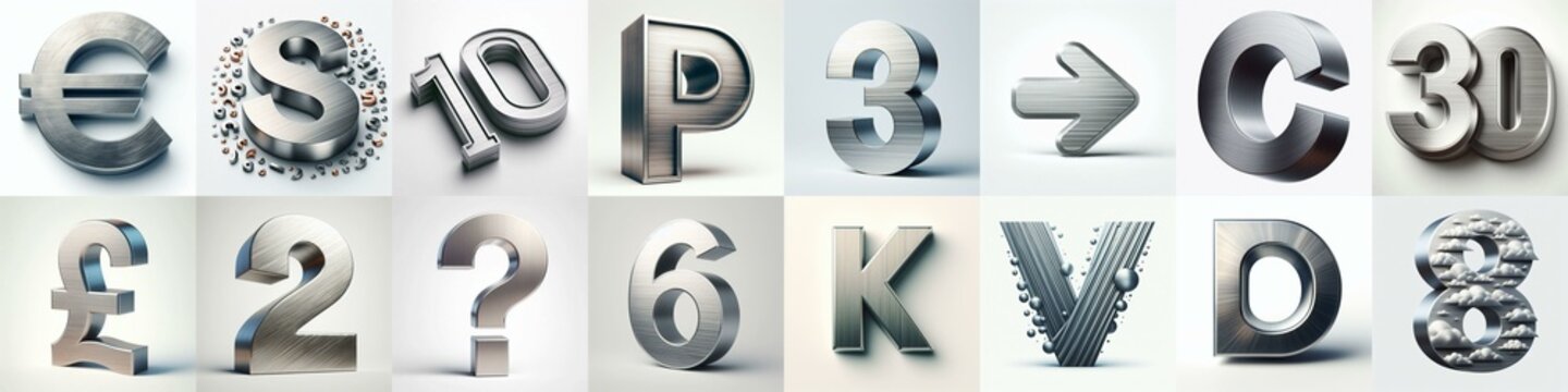Brushed steel metal Lettering Typeface. AI generated illustration