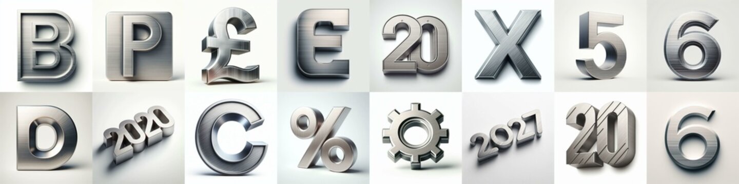 Brushed steel metal Lettering Typeface. AI generated illustration
