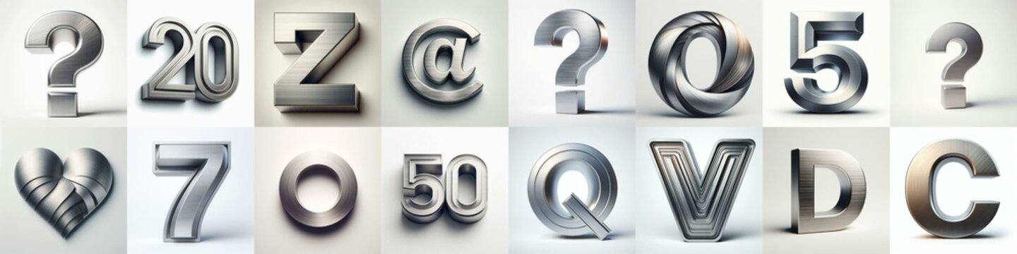 Brushed steel metal Lettering Typeface. AI generated illustration