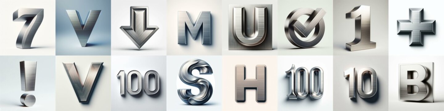 Brushed steel metal Lettering Typeface. AI generated illustration