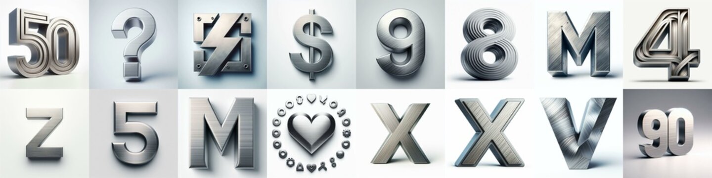 Brushed steel metal Lettering Typeface. AI generated illustration