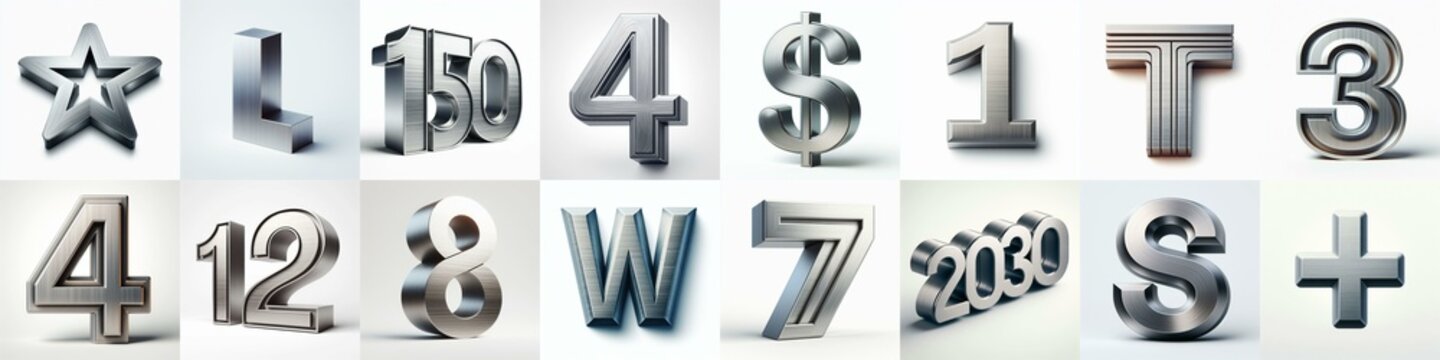 Brushed steel metal Lettering Typeface. AI generated illustration