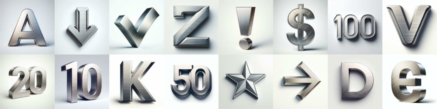 Brushed steel metal Lettering Typeface. AI generated illustration