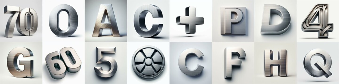 Brushed steel metal Lettering Typeface. AI generated illustration
