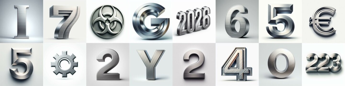 Brushed steel metal Lettering Typeface. AI generated illustration