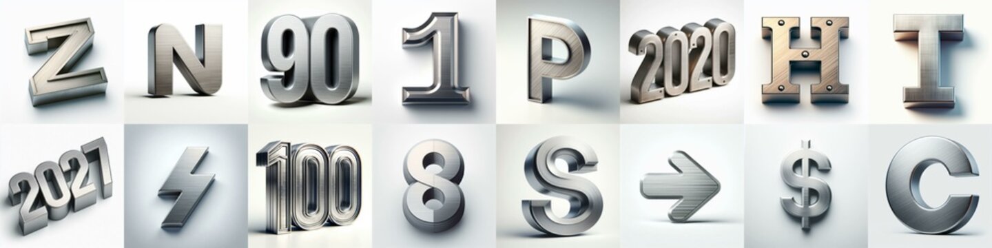 Brushed steel metal Lettering Typeface. AI generated illustration