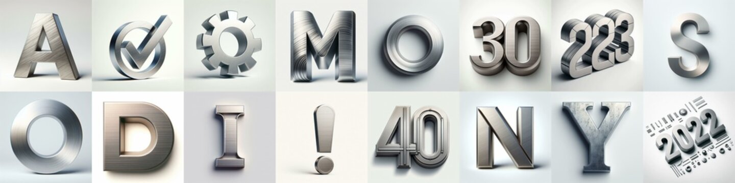 Brushed steel metal Lettering Typeface. AI generated illustration