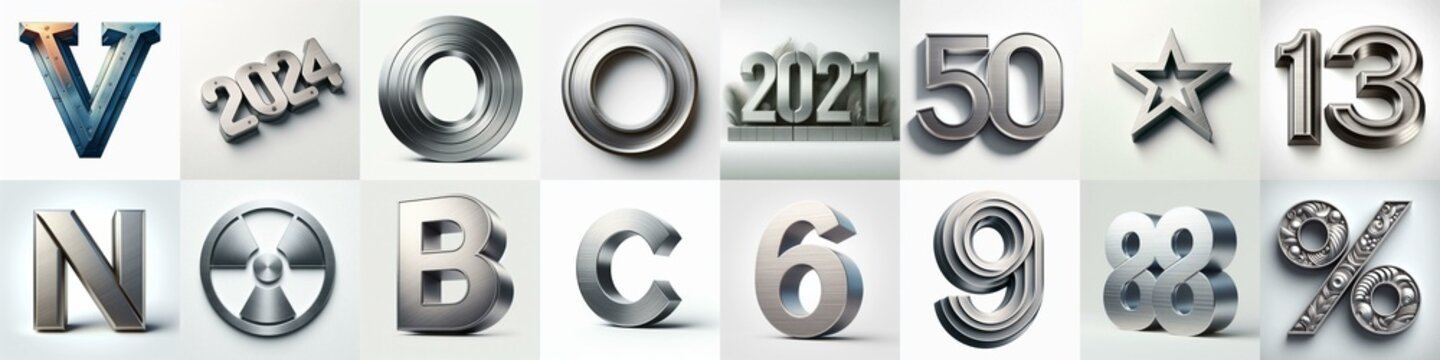 Brushed steel metal Lettering Typeface. AI generated illustration