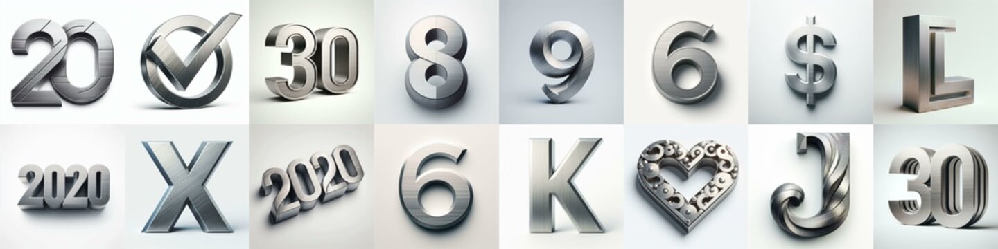 Brushed steel metal Lettering Typeface. AI generated illustration