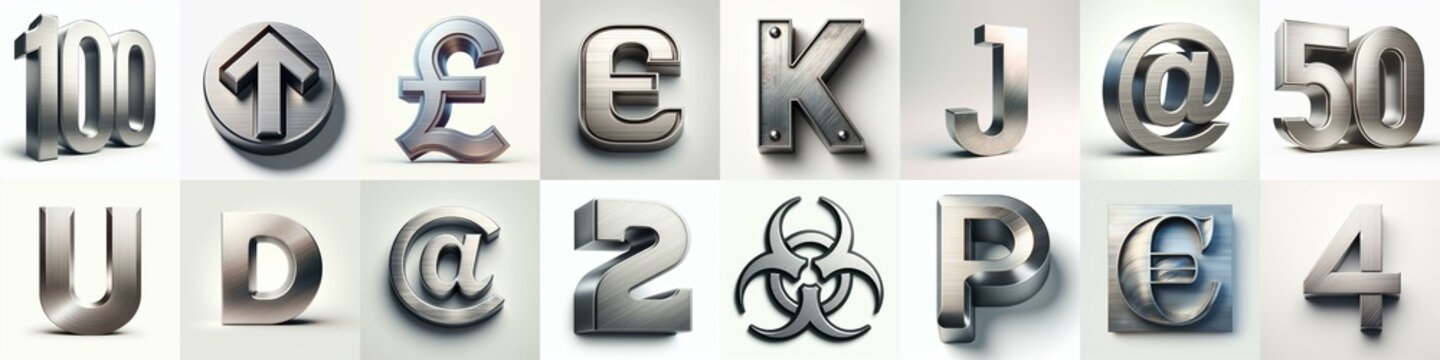Brushed steel metal Lettering Typeface. AI generated illustration