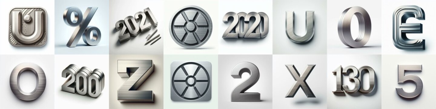 Brushed steel metal Lettering Typeface. AI generated illustration