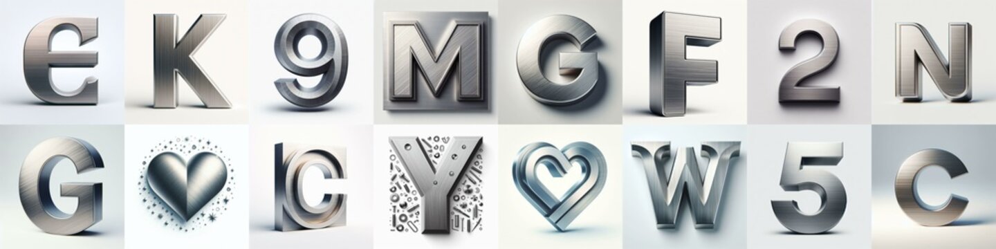 Brushed steel metal Lettering Typeface. AI generated illustration