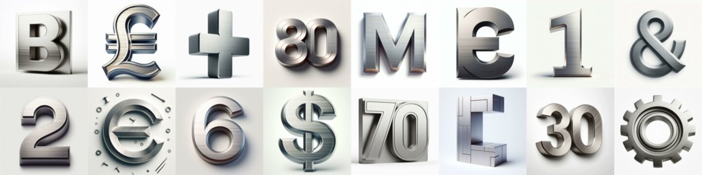 Brushed steel metal Lettering Typeface. AI generated illustration