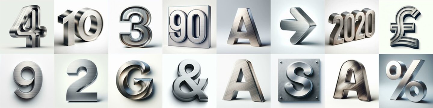 Brushed steel metal Lettering Typeface. AI generated illustration