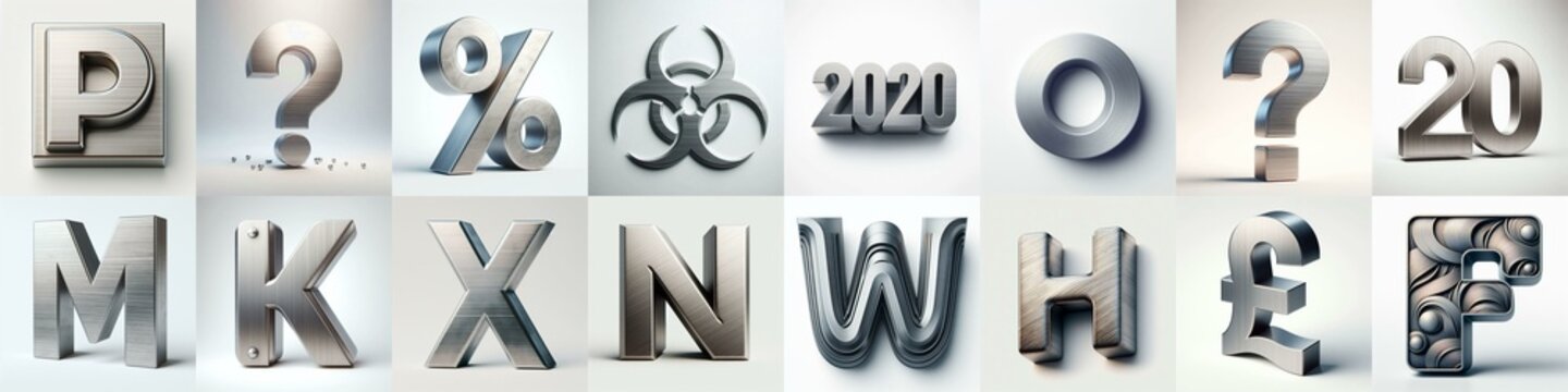 Brushed steel metal Lettering Typeface. AI generated illustration