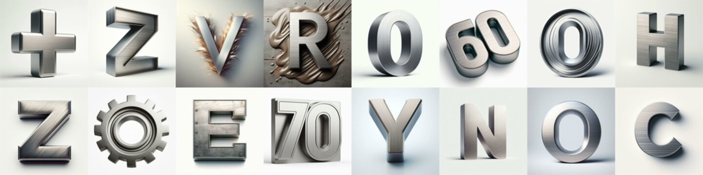 Brushed steel metal Lettering Typeface. AI generated illustration