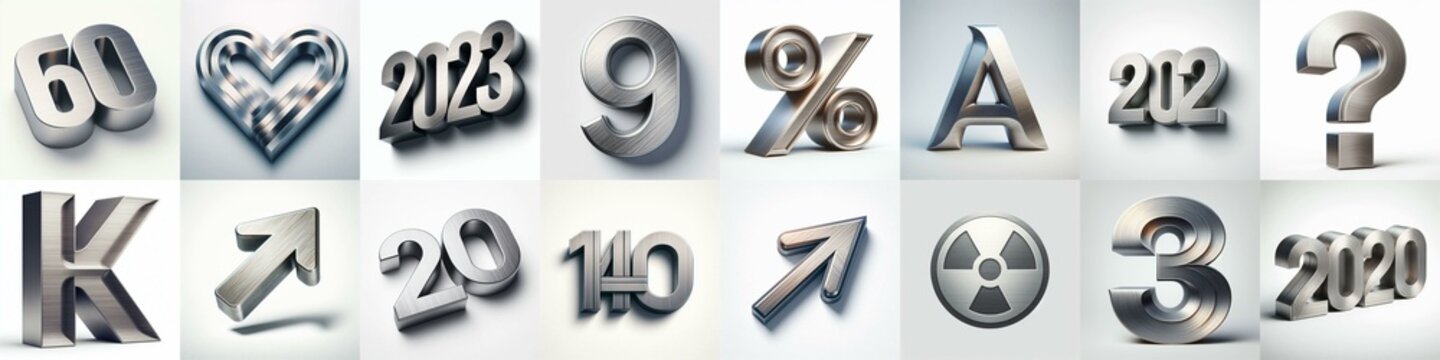 Brushed steel metal Lettering Typeface. AI generated illustration
