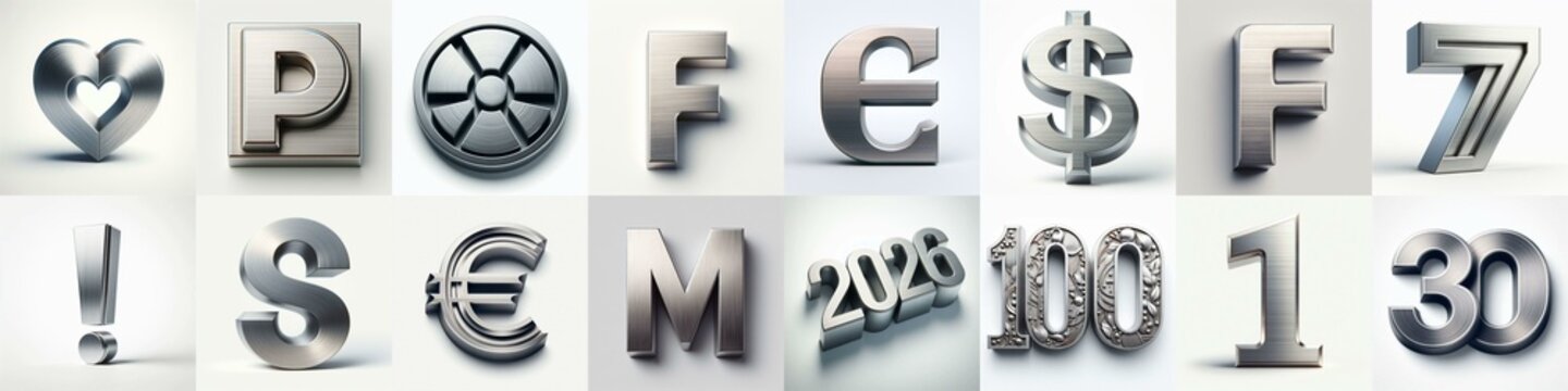 Brushed steel metal Lettering Typeface. AI generated illustration