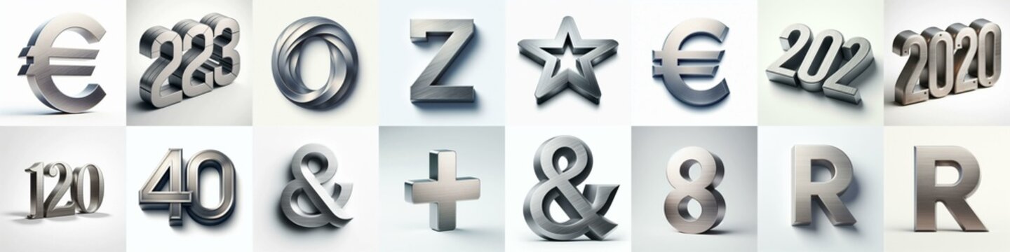 Brushed steel metal Lettering Typeface. AI generated illustration